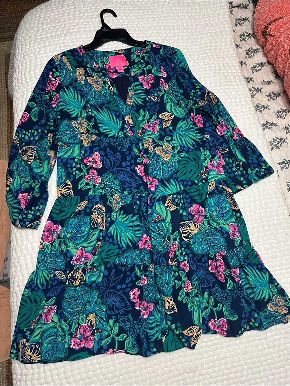 Lilly Pulitzer Navy Dress with Pink & Green Tropical Print